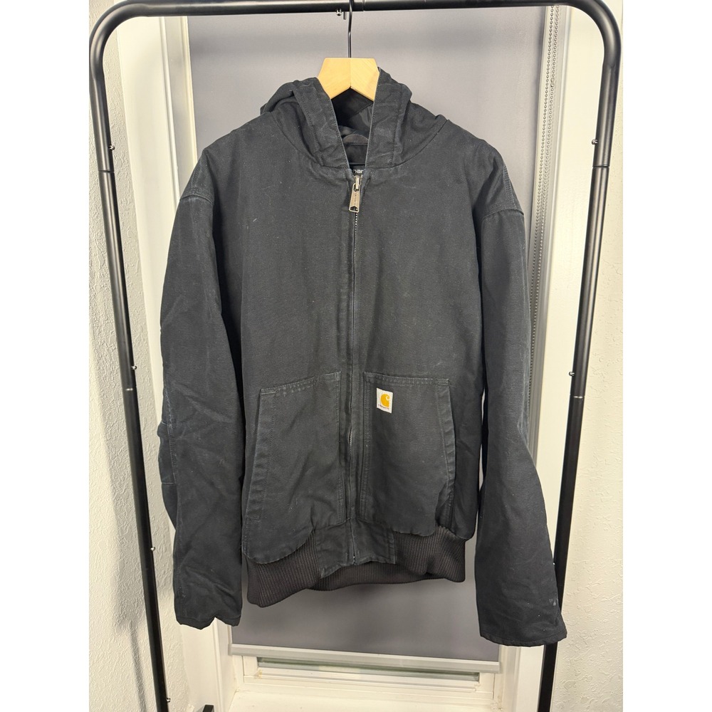 Carhartt J130-M Active Jacket Mens Large Black Loose Fit Quilted Thinsulate Hood